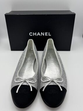 CHANEL Glitter Cap-Toe Ballet Flats